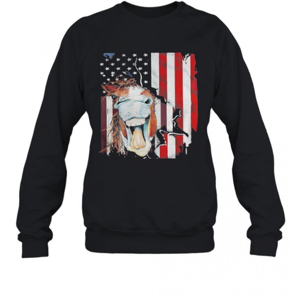 Horse American Flag Veteran Independence Day Sweatshirt